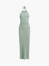 Cable Knit Open Back Halter Neck Long Dress